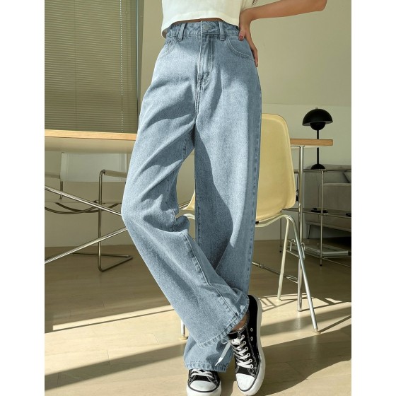 High Waist Washed Wide Leg Jeans