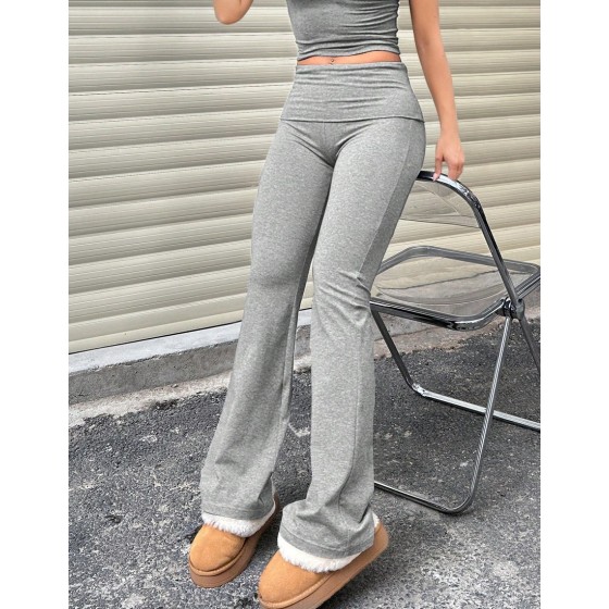 Women s Casual Solid Color Wide Waist Flare Pants High Waist Pleated Slim Leggings Spring Fall