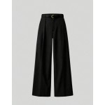 Mid Waist Solid Color Elegant Straight Leg Pants With Belt Black Spring Office