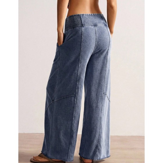 Women s Casual Solid Color Knit Loose Wide Leg Washed Pants