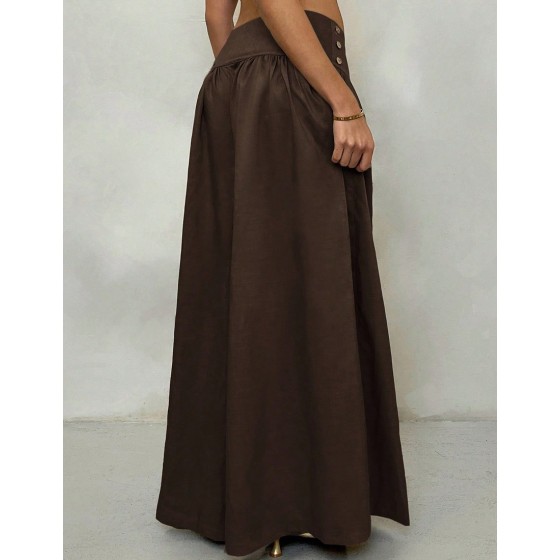 Glamine Vintage Low-Waist Wide Leg Pants, Draped Casual Women's Trousers Brown Pants Brown Wide Leg Pants Wide Pants Skirt Pants