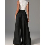 Women Elegant Casual High Waist Wide Leg Textured Pants Suitable For Daily Wear Cargo Pants