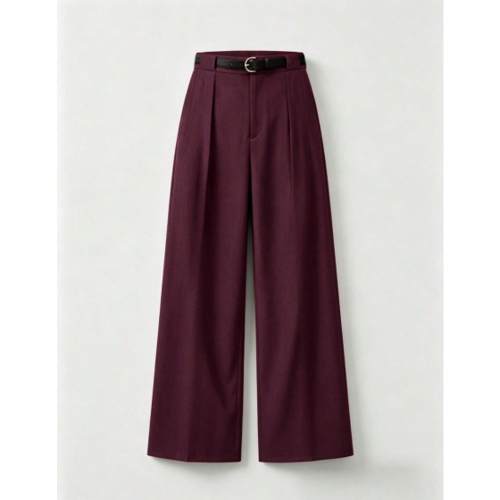 Mid Waist Solid Color Elegant Straight Leg Pants With Belt Spring