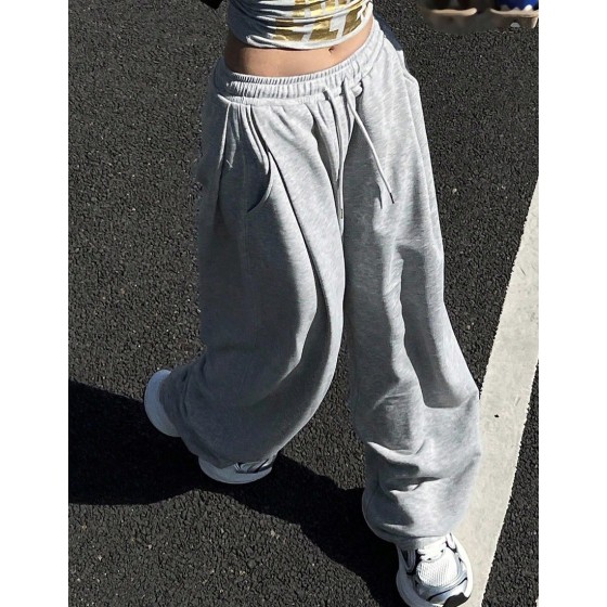 Women's Loose Pleated Solid Color Casual Sports Pants, Spring Fall Sweatpants