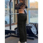 Women s Casual Pocket Straight Leg Loose Fit Cargo Pants For Daily Commute Black Streetwear High Waisted Fall