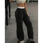 Women s Casual Pocket Straight Leg Loose Fit Cargo Pants For Daily Commute Black Streetwear High Waisted Fall