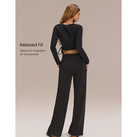 30 Regular SoftCalm Modal Silk Touch Wide Leg High Waist Lounge Pants With Side Pockets Daily Casual Spring Summer