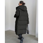Women s Solid Color Long Sleeve Zipper Front Pocket Casual Long Hooded Winter Jacket Women Coats