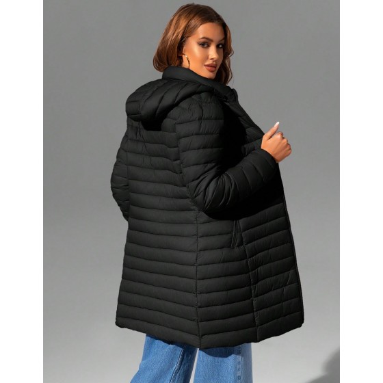Women s Casual Hooded Jacket With Pockets Thick Design Lightweight And Breathable Suitable For Daily Wear Autumn Winter Black Elegant