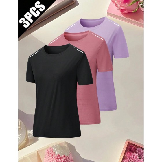 Women s Summer Quick Dry Short Sleeve 3 Pieces Set Suitable For Daily Casual Wear And Running Cycling Ball Sports And Fitness