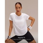 Sunny Skies Regular Fit Waist Length Sun Protective Vertical Seam Open Back Crewneck Tee Training Running Jogging Workout Gym Fitness Active Wear