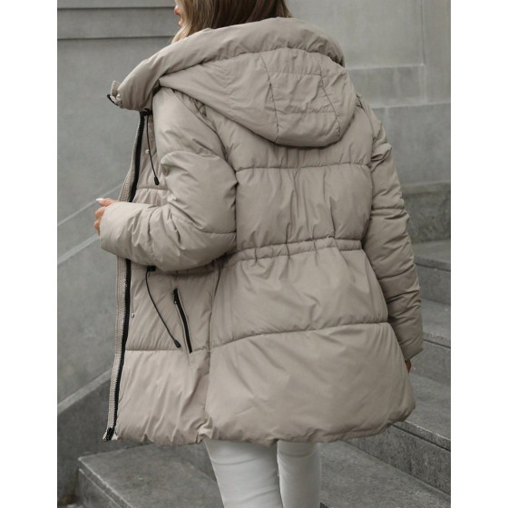 Aveloria Modichic Fashion Casual Streetwear Adjustable Waist Quilted Hooded Thickened Padded Coat Winter Wear Hiking Travel Brown Hiking Travel