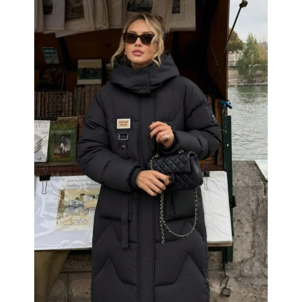 Women s Solid Color Hooded Long Sleeve Pocket Mid Length Thick Winter Coat Basic Winter Coat Countryside Style Christmas Women s Winter Black Elegant