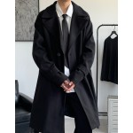 Manfinity Hypemode Loose Fit Men s Long Sleeve Lapel Collar Dropping Shoulder Belted Overcoat Plain Going Out Casual