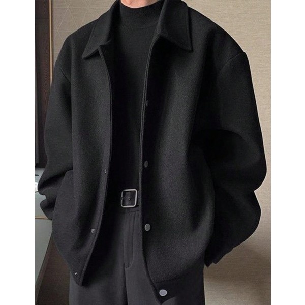 Men s Solid Color Turndown Collar Full Zip Long Sleeve Jacket Thick Outerwear Streetwear Gentleman Style Versatile For Multiple Occasions