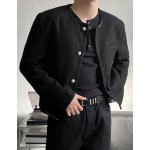 Men s Solid Color Textured Fabric Short Jacket Autumn Winter