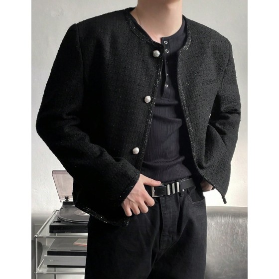 Men s Solid Color Textured Fabric Short Jacket Autumn Winter