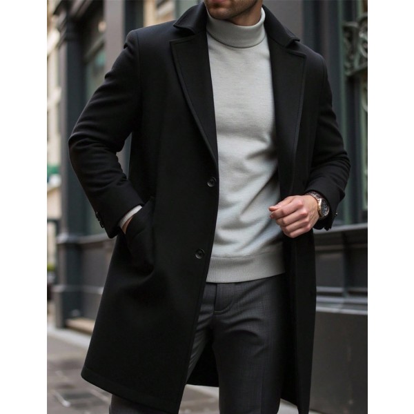 Men s Solid Color Pocket Button Front Long Sleeve Overcoat Autumn Fall Clothes Winter Ceremony