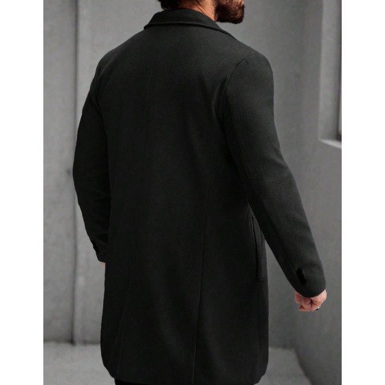 Men s Solid Color Pocket Button Front Long Sleeve Overcoat Autumn Fall Clothes Winter Ceremony