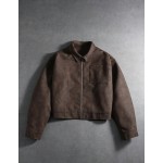 Men s Coffee Brown Autumn Modest Hiking Jacket Streetwear Vintage Mocha Leather Bomber Cropped Zip Up Long Sleeve Winter Casual Outerwear