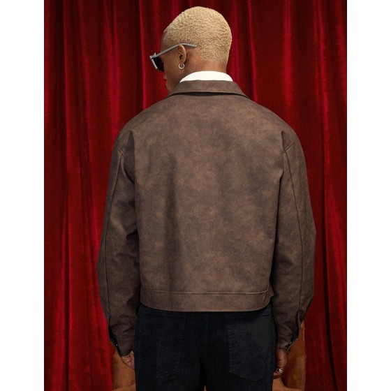 Men s Coffee Brown Autumn Modest Hiking Jacket Streetwear Vintage Mocha Leather Bomber Cropped Zip Up Long Sleeve Winter Casual Outerwear