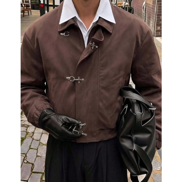 Men s Long Sleeve Casual Jacket With Snap Button Placket Vintage Jacket Spring Autumn