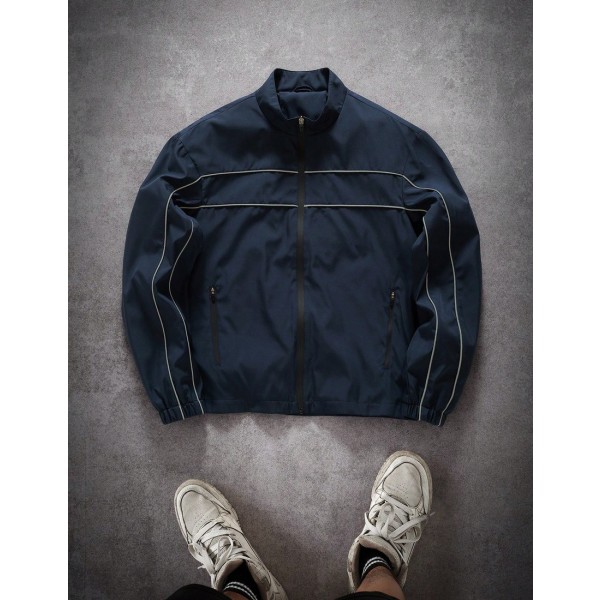 Men s Navy Blue Woven Fabric Long Sleeve Regular Length Jacket With Striped Detail