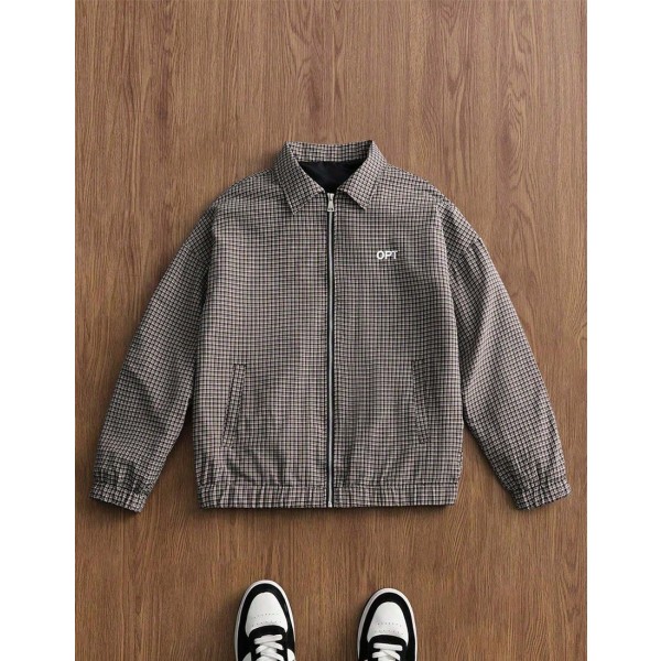 Men Casual Plaid Zip Up Loose Jacket Streetwear All Seasons