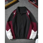 Men Long Sleeve Color Block Zipper Outdoor Windbreaker Jacket