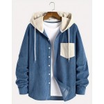 Men Thin Lightweight Hooded Jacket with Contrast Drawstring Casual College Style
