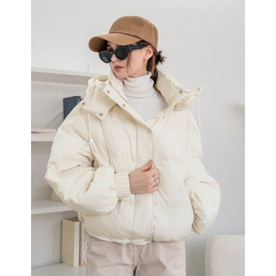 Women's Solid Color Long Sleeve Zipper Collar Casual Hooded Winter Jacket Women Coats