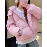 女士纯色长袖拉链门襟休闲连帽冬季外套