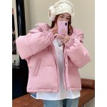女士纯色长袖拉链门襟休闲连帽冬季外套