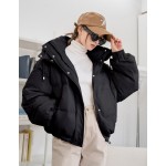 女士纯色长袖拉链门襟休闲连帽冬季外套