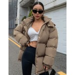 Women Casual Solid Color Hooded Padded Coat Winter Winter Women Clothes Padded Coat Women Jacket School
