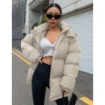 Women Casual Solid Color Hooded Padded Coat Winter Winter Women Clothes Padded Coat Women Jacket School