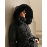 Women's Solid Color Long Sleeve Zip Up Hooded Padded Coat With Faux Fur Trim, Winter