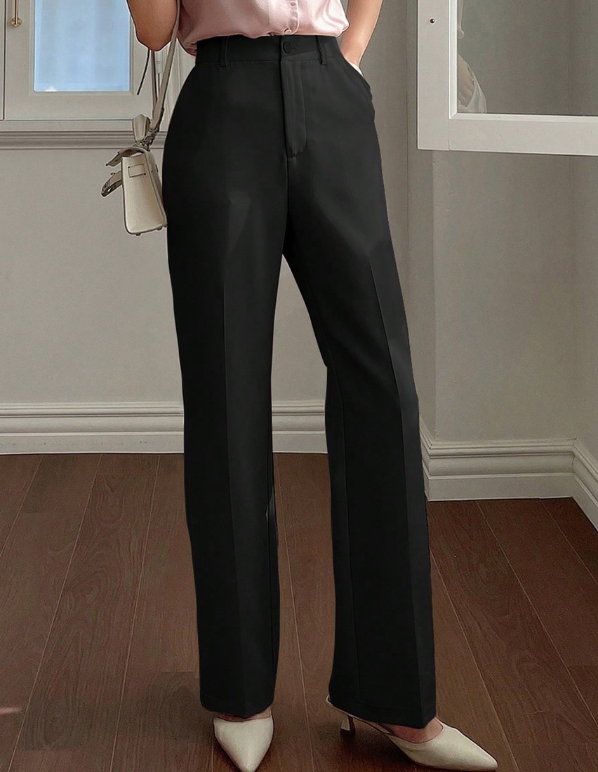 Casual Business Style Solid Color Straight Leg Pants Women Dress Pants Low Rise