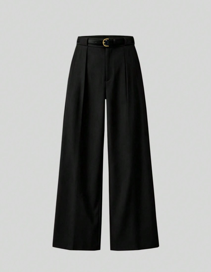 Mid Waist Solid Color Elegant Straight Leg Pants With Belt Black Spring Office