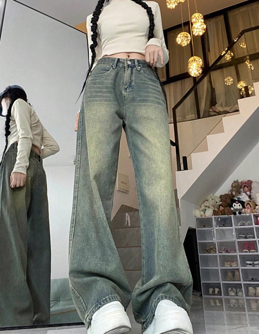 Casual Washed High Waist Wide Leg Jeans Spring Fall