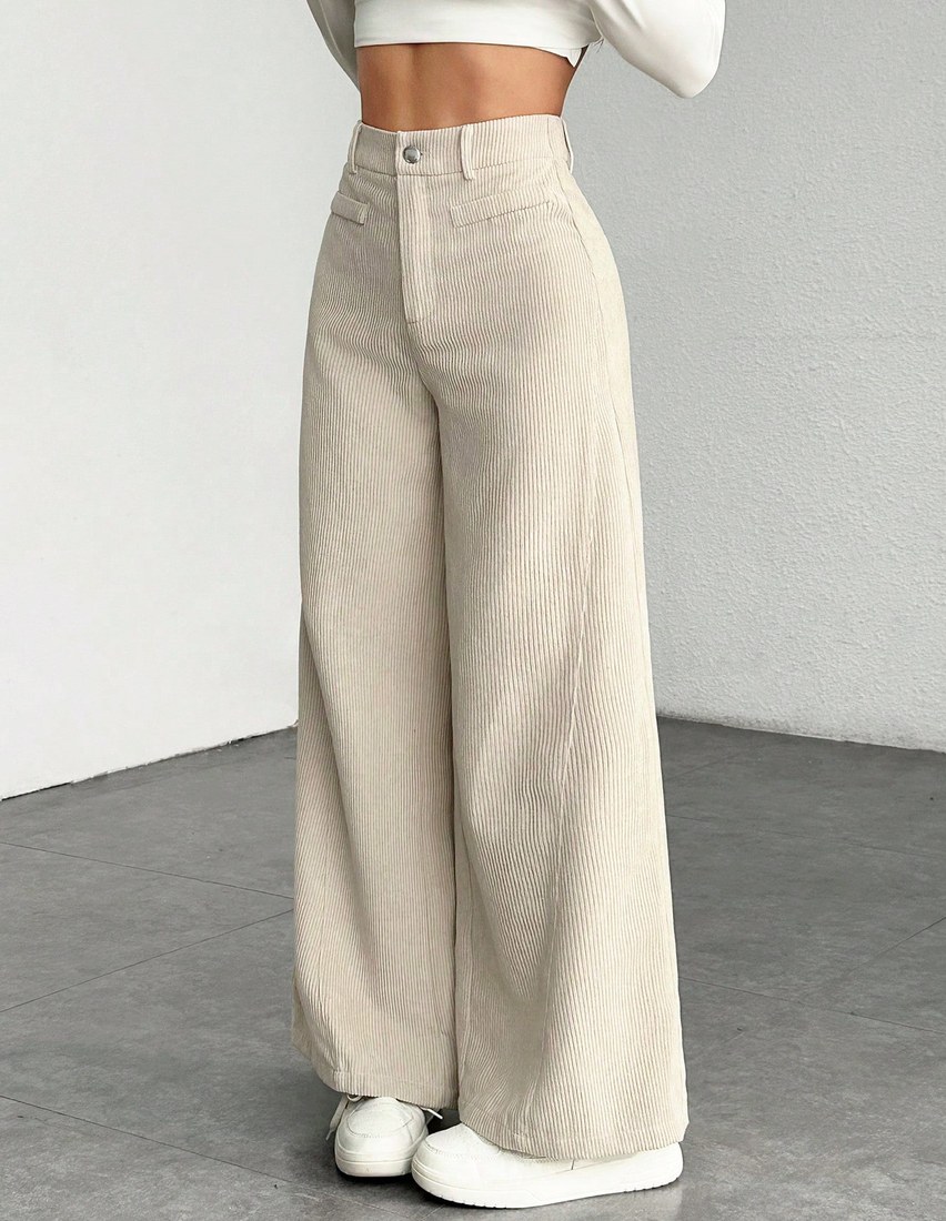 Women s Solid Color Front Button Casual Wide Leg Pants Suitable For Daily Wear Petite Women