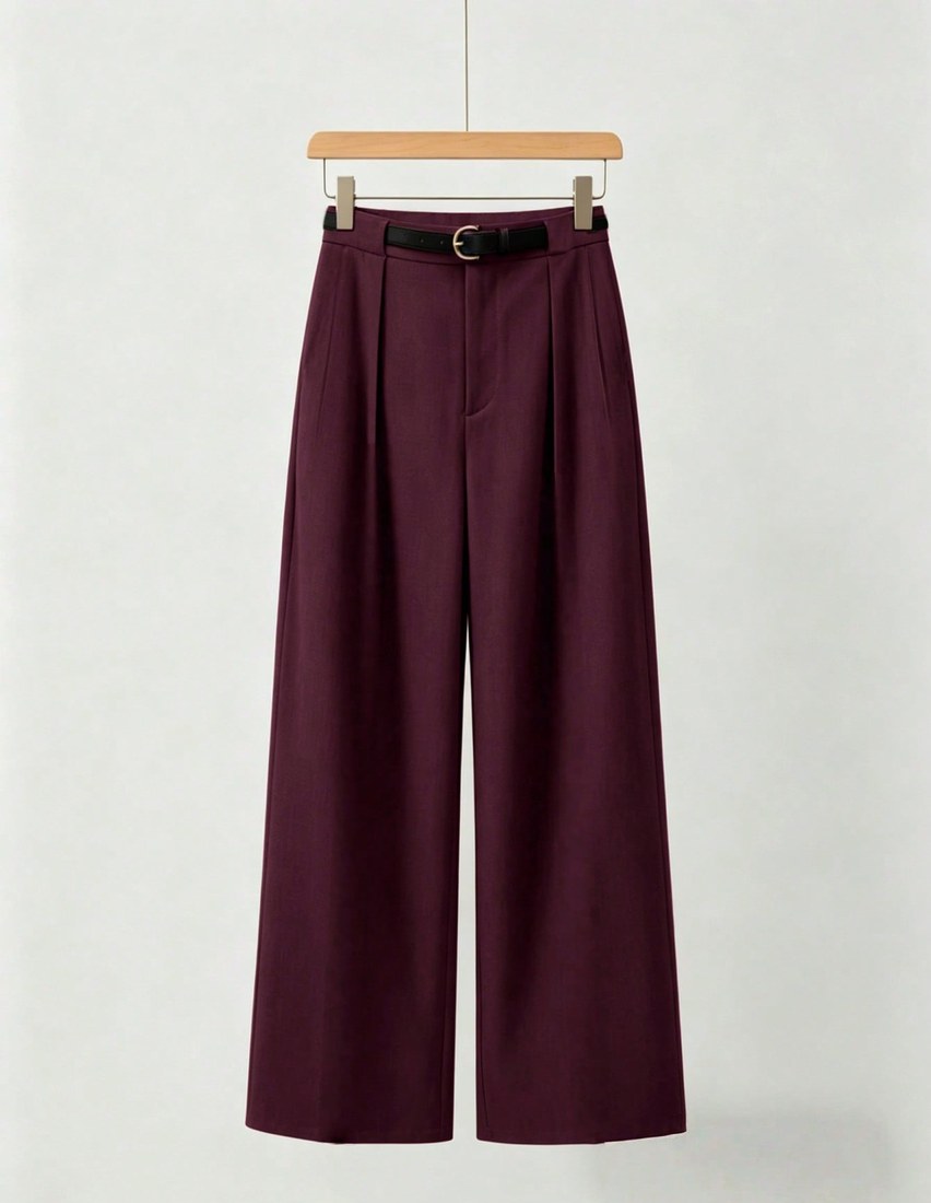 Mid Waist Solid Color Elegant Straight Leg Pants With Belt Spring