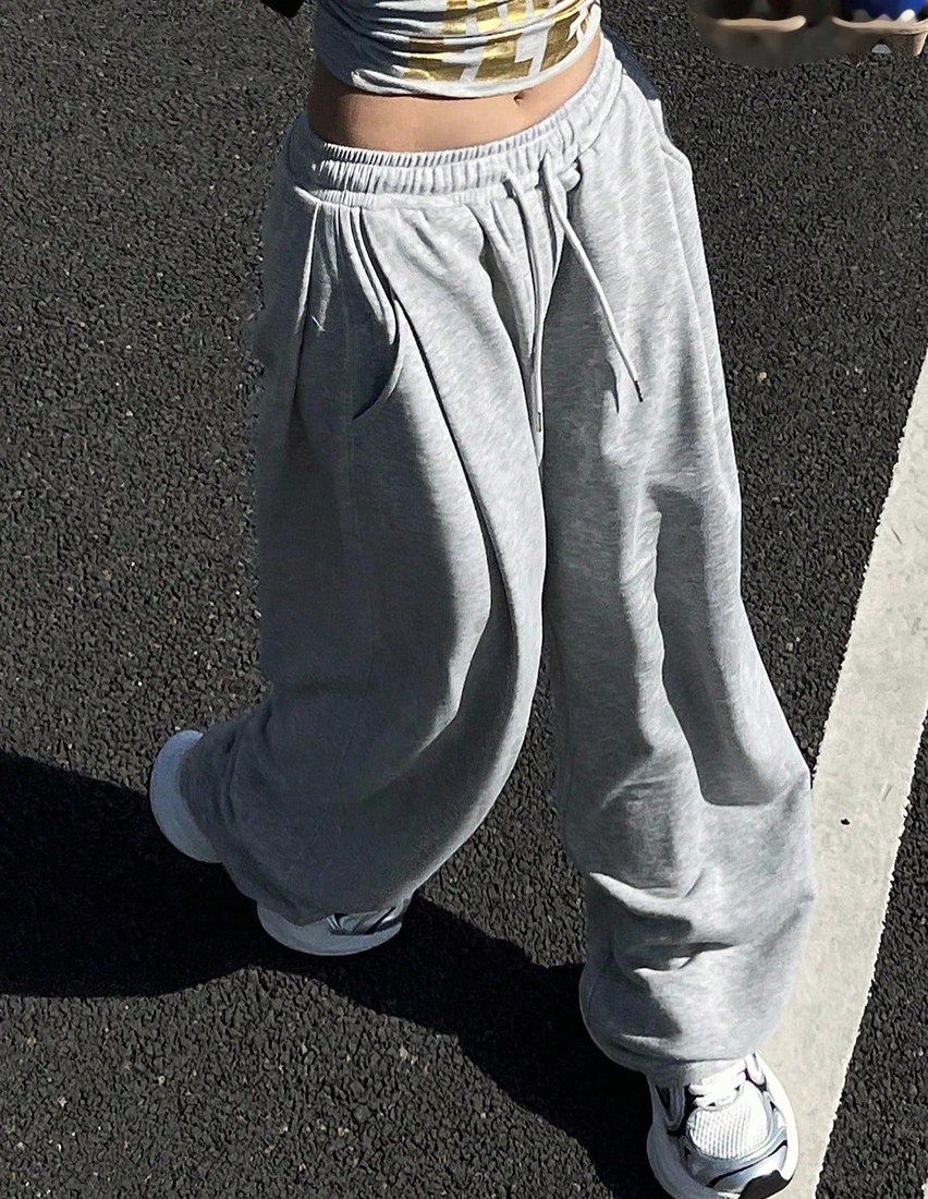 纯色宽松捏褶长裤运动休闲春季女士卫裤