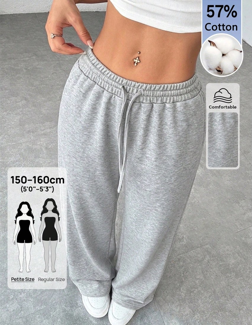 PETITE Comfortable And Casual Solid Color Knitted Wide Leg Women Sweatpants Petite Women