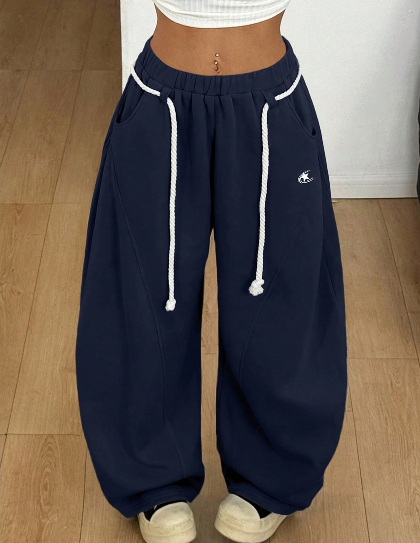 Women s Fall Winter Streetwear Back To School Preppy Casual Warm Comfortable French Grey Elastic Waistband Curved Hem Pants