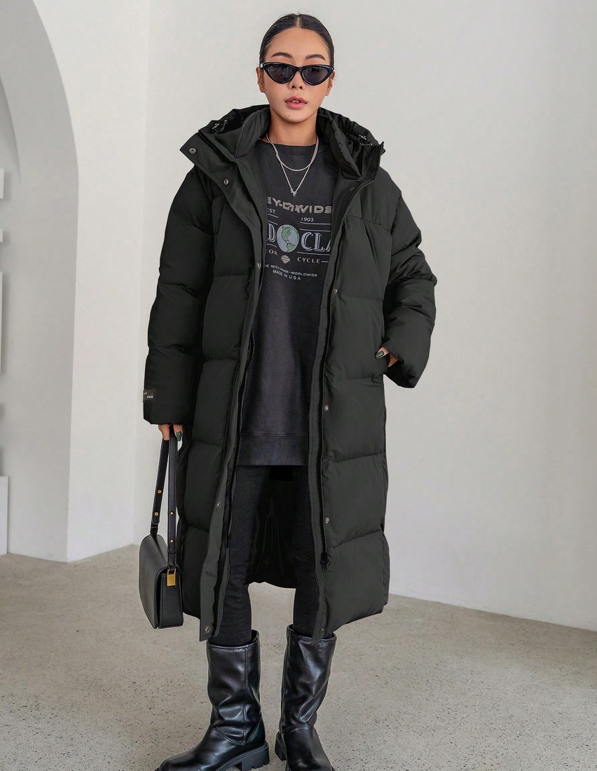 Women s Solid Color Long Sleeve Zipper Front Pocket Casual Long Hooded Winter Jacket Women Coats