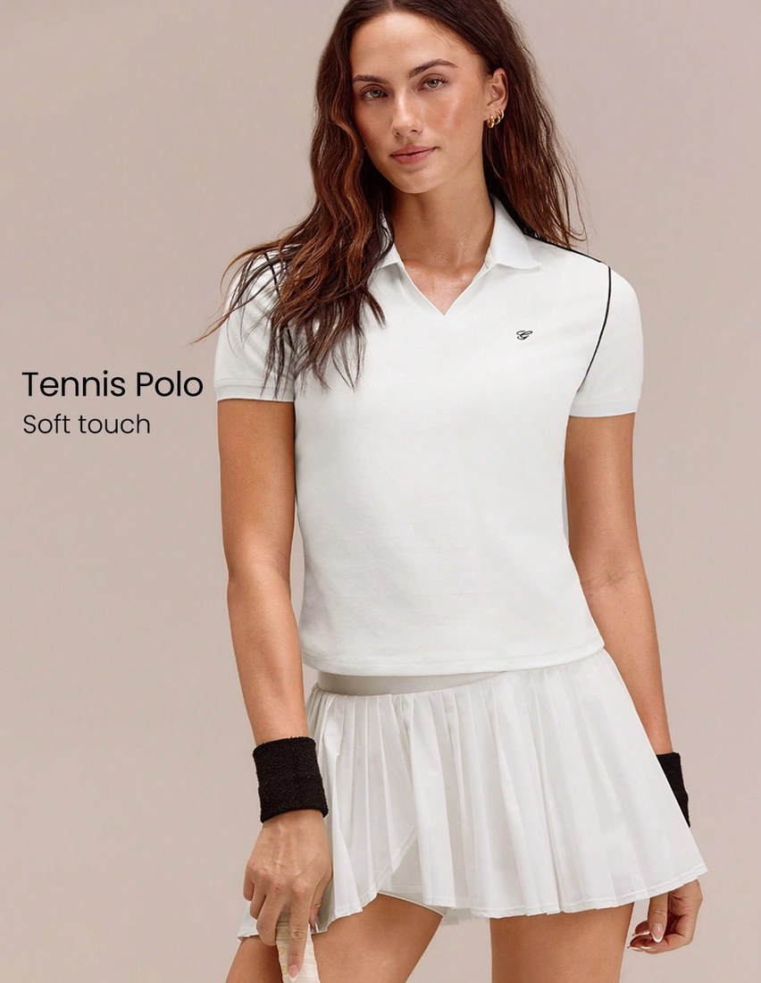 Cotton Pique Glow Match Hip Length Slim Fit Front Logo Contrast Piping Knit Flat Collar Polo Tee Tennis Golf Pickleball Daily Casual Wear