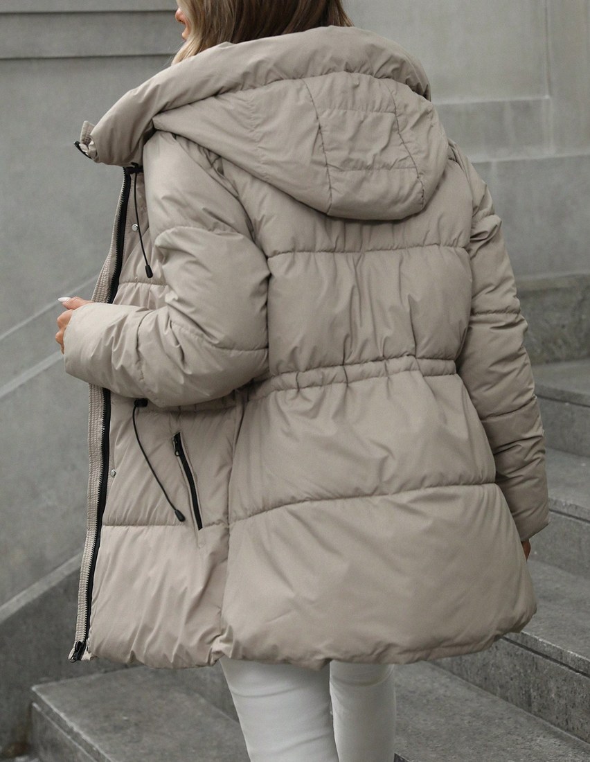 Aveloria Modichic Fashion Casual Streetwear Adjustable Waist Quilted Hooded Thickened Padded Coat Winter Wear Hiking Travel Brown Hiking Travel
