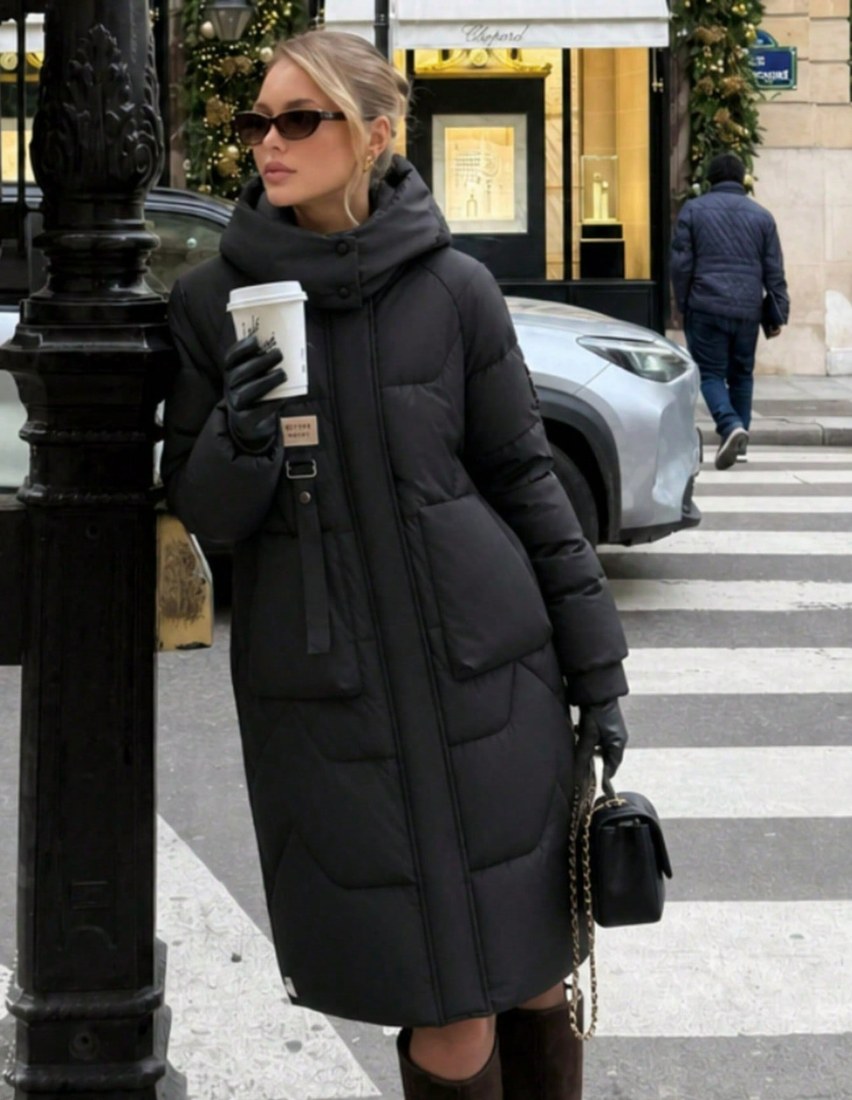 Women s Solid Color Hooded Long Sleeve Pocket Mid Length Thick Winter Coat Basic Winter Coat Countryside Style Christmas Women s Winter Black Elegant