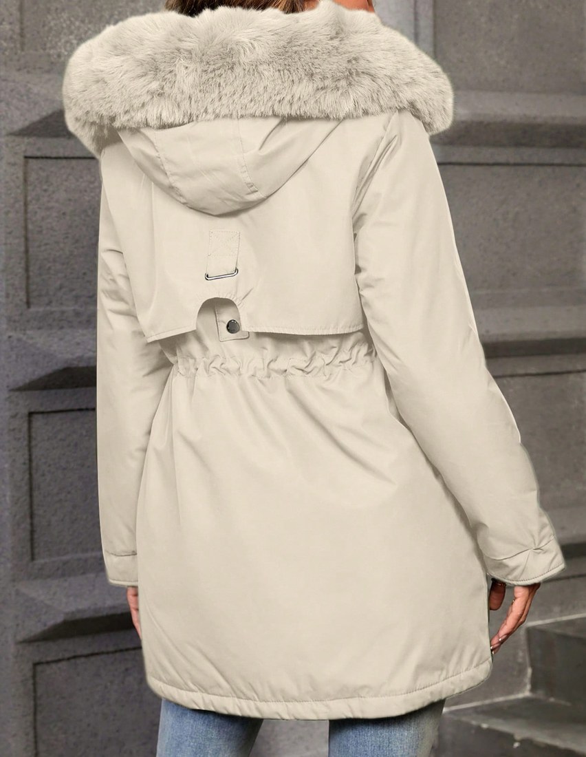 Women s Casual Solid Color Drawstring Waist Fluffy Hooded Padded Padded Coat Winter Clothes Fall Cloth For Women